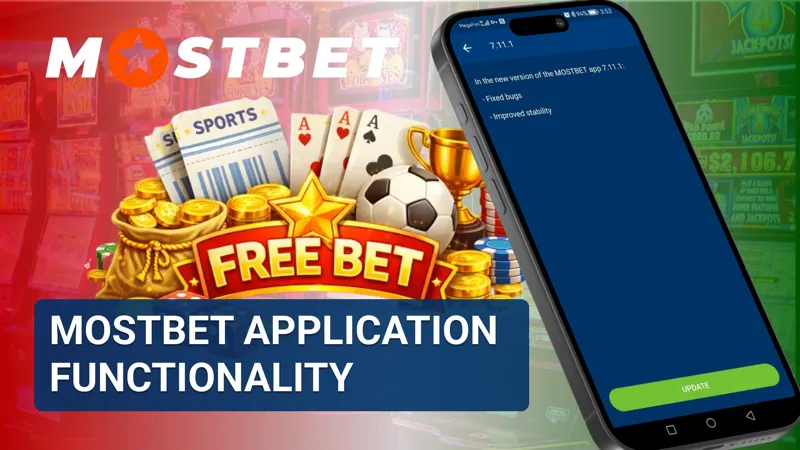 Main functionality of the Mostbet application for betting and gaming on mobile devices.