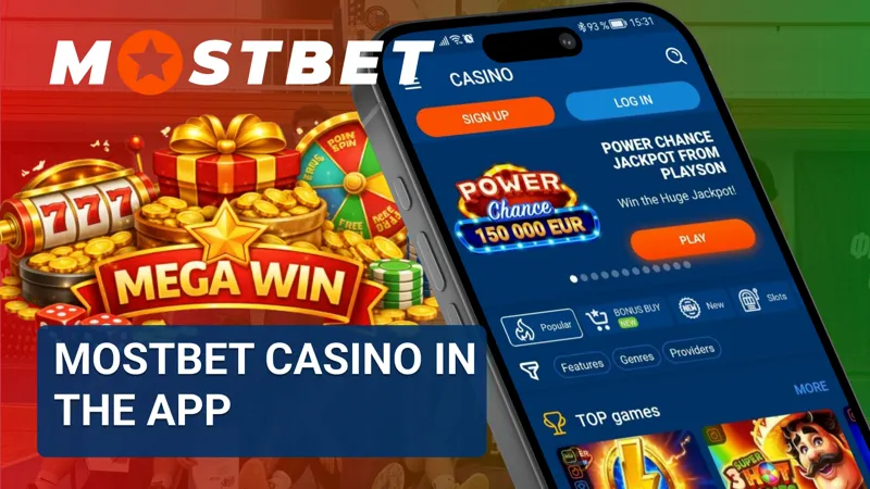 Casino games and features available in the Mostbet app on mobile devices.