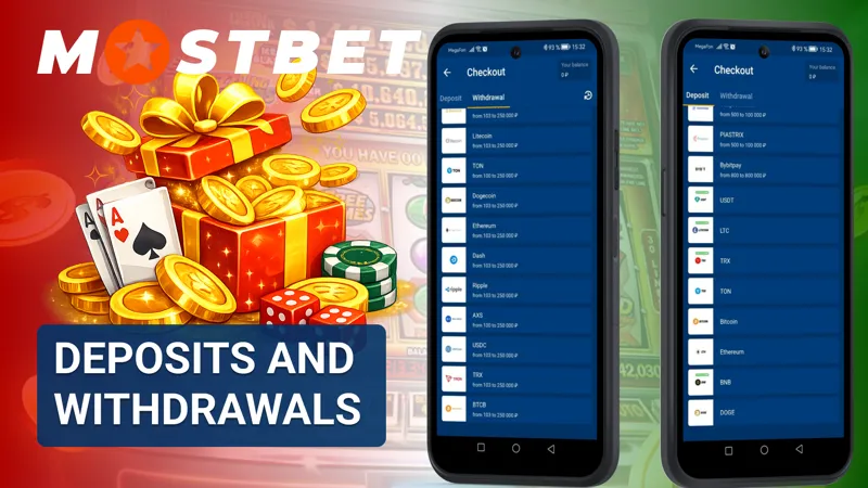 Deposits and withdrawals in the Mostbet app on mobile devices.