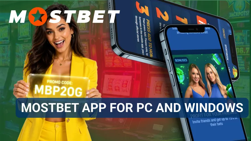 A desktop computer displays the Mostbet platform interface optimized for Windows users.