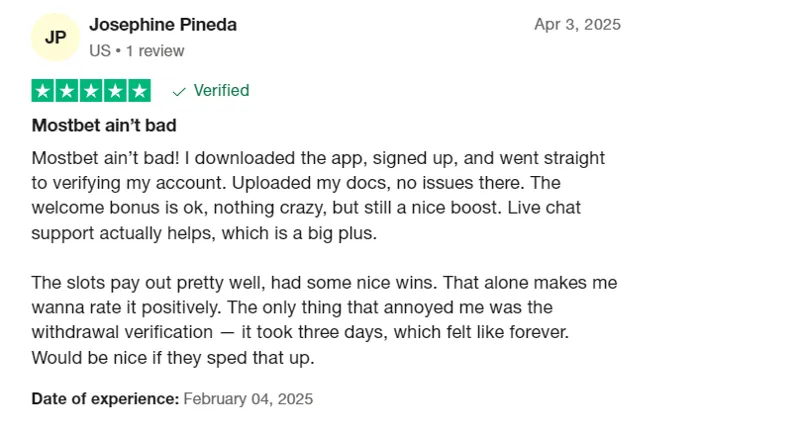 User testimonial from 2025-04-03