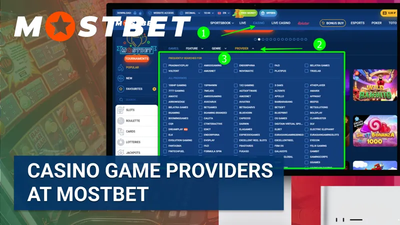 Game providers displayed on MostBet