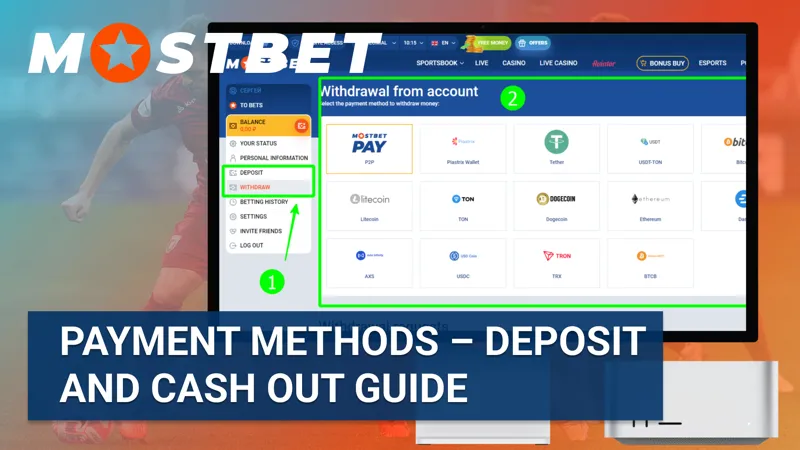 Mostbet guide for deposit and cash out methods, showing payment options available for Bangladeshi users