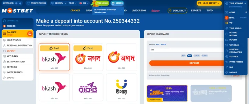 Login to your MostBet personal account after registration